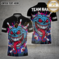 Maxcorners Bowling Shirt Crazy Cartoon Skull Ball Multioptions Personalized Name, Team Name Unisex 3D Shirt (4 Colors)