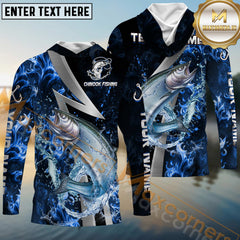 Maxcorners Chinook Fishing Blue Fire Splash Personalized Name, Team Name Long Sleeve Shirt