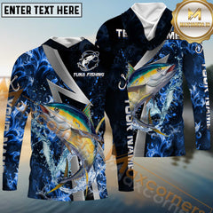 Maxcorners Tuna Fishing Blue Fire Splash Personalized Name, Team Name Long Sleeve Shirt