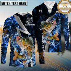 Maxcorners Walleye Fishing Blue Fire Splash Personalized Name, Team Name Long Sleeve Shirt
