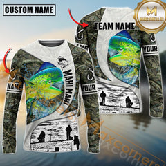 Maxcorners Mahi-Mahi Fishing Camo Forest Scene Personalized Name, Team Name Long Sleeve Shirt