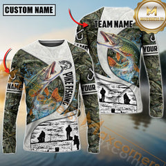 Maxcorners Pike Fishing Camo Forest Scene Personalized Name, Team Name Long Sleeve Shirt