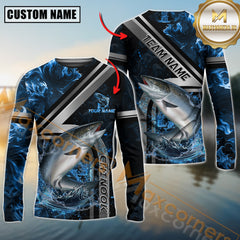 Maxcorners Chinook Fishing Ocean Wave Power Personalized Name, Team Name Long Sleeve Shirt
