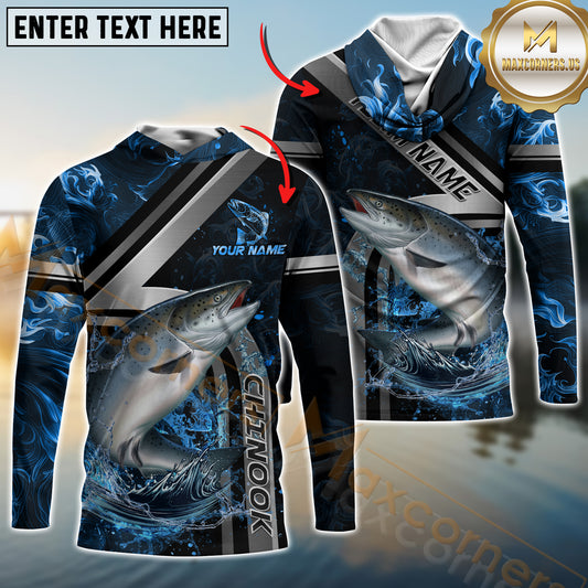 Maxcorners Chinook Fishing Ocean Wave Power Personalized Name, Team Name Long Sleeve Shirt