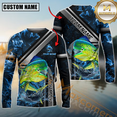 Maxcorners Mahi-Mahi Fishing Ocean Wave Power Personalized Name, Team Name Long Sleeve Shirt