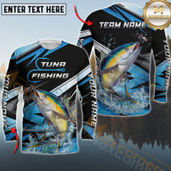 Maxcorners Tuna Fishing Splash Strike Personalized Name, Team Name Long Sleeve Shirt