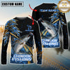 Maxcorners Fishing Hooked Jump Splash Personalized Name, Team Name Long Sleeve Shirt (8 Fish Species)
