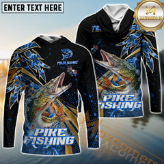 Maxcorners Pike Fishing Hooked Jump Splash Personalized Name, Team Name Long Sleeve Shirt