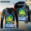 Maxcorners Fishing Hooked Jump Splash Personalized Name, Team Name Long Sleeve Shirt (8 Fish Species)