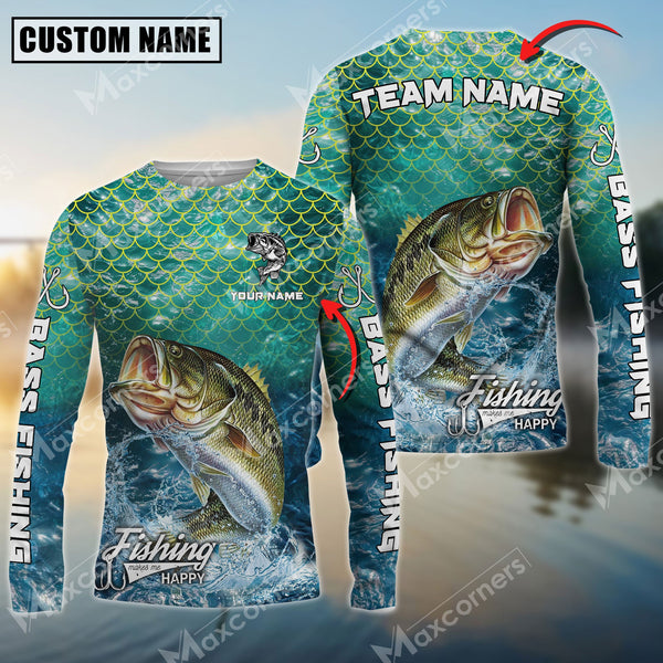 Maxcorners Bass Fishing Yellow Fin Sport Pattern Sun Protection Personalized Name Team Name 3D Shirts