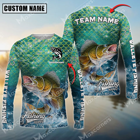 Maxcorners Walleye Fishing Yellow Fin Sport Pattern Sun Protection Personalized Name Team Name 3D Shirts