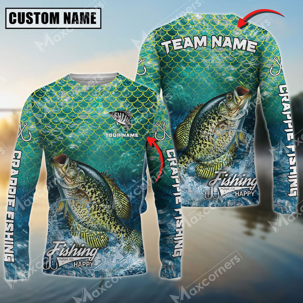 Maxcorners Crappie Fishing Yellow Fin Sport Pattern Sun Protection Personalized Name Team Name 3D Shirts