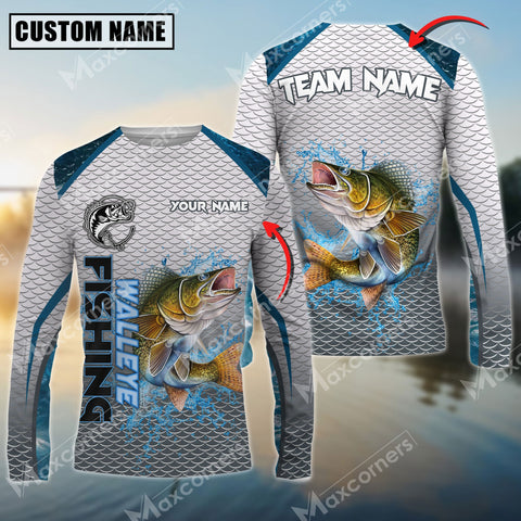 Maxcorners Walleye Fishing White Fin Water Sport Pattern Sun Protection Personalized Name Team Name 3D Shirts