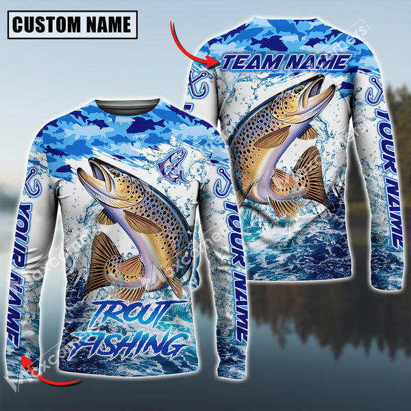 Maxcorner Trout Fishing Water Fresh Pattern Sun Protection Personalized Name And Team Name Long Sweat Shirt