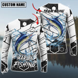 Maxcorners Marlin Fishing White Gray Black Hexagon Pattern Sun Protection Personalized Name Team Name 3D Shirts