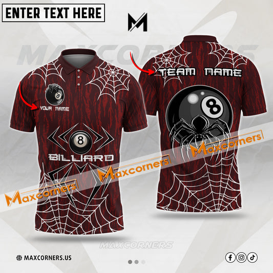 Maxcorners Billiards 8 Spider Web Pattern Multicolor Options Personalized Name, Team Name 3D Polo Shirt (4 Colors)
