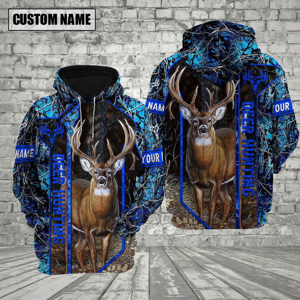 Maxcorners Blue Camo Deer Hunting Custom Name Shirt 3D All Over Printed Clothes