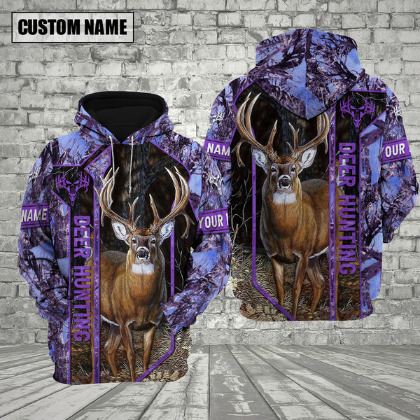 Maxcorners Purple Camo Deer Hunting Custom Name Shirt 3D All Over Printed Clothes