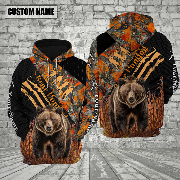 Maxcorners Bear Hunting Orange Camo Custom Name Shirt 3D All Over Printed Clothes