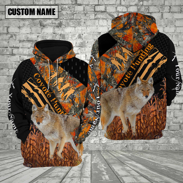 Maxcorners Coyote Hunting Orange Camo Custom Name Shirt 3D All Over Printed Clothes