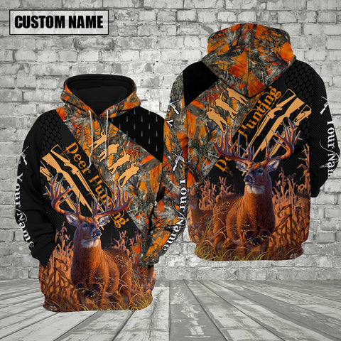 Maxcorners Deer Hunting Orange Camo  Custom Name Shirt 3D All Over Printed Clothes