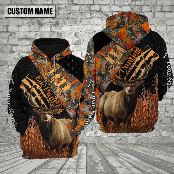 Maxcorners Elk Hunting Orange Camo Custom Name Shirt 3D All Over Printed Clothes