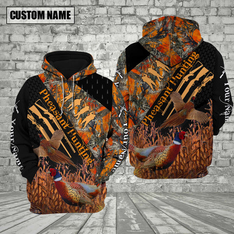 Maxcorners Pheasant Hunting Orange Camo Custom Name Shirt 3D All Over Printed Clothes