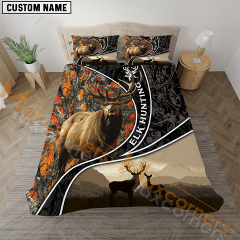 Maxcorners Elk Hunting Leather Happy Couple Elk Pattern Bedding Set 3D All Over Printed