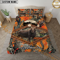 Maxcorners Custom Text Moose Hunting Leather Camo Pattern Bedding Set 3D All Over Printed (4 colors)