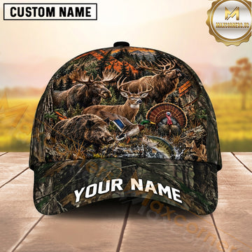 Maxcorners Hunting Forest Wildlife Camouflage Animal Collage Personalized Name 3D Cap