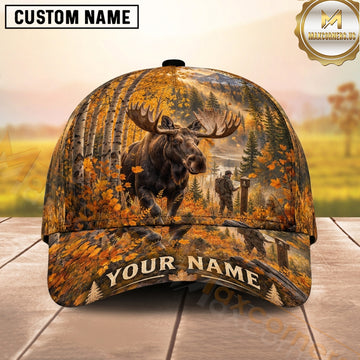 Maxcorners Hunting Bull Moose Golden Birch Autumn Personalized Name 3D Cap