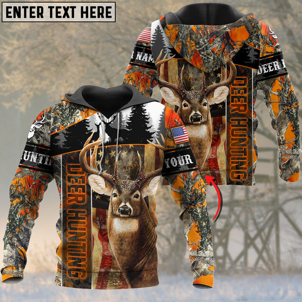 Maxcorners Deer Hunting Orange Camo USA Flag Pattern Custom Name Shirt 3D All Over Printed Clothes