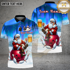 Maxcorners Bowling Shirt Santa Beer Bowling Aurora Winter Multi Options Personalized Name, Team Name 3D Shirt