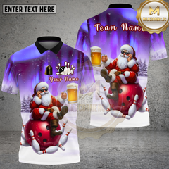Maxcorners Bowling Shirt Santa Beer Bowling Aurora Winter Multi Options Personalized Name, Team Name 3D Shirt