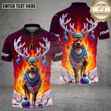 Maxcorners Bowling Shirt Reindeer Bowling Fire Christmas Scene Multi Options Personalized Name, Team Name 3D Shirt