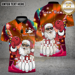 Maxcorners Bowling Shirt Santa Claus Bowling Snowman Festival Multi Options Personalized Name, Team Name 3D Shirt