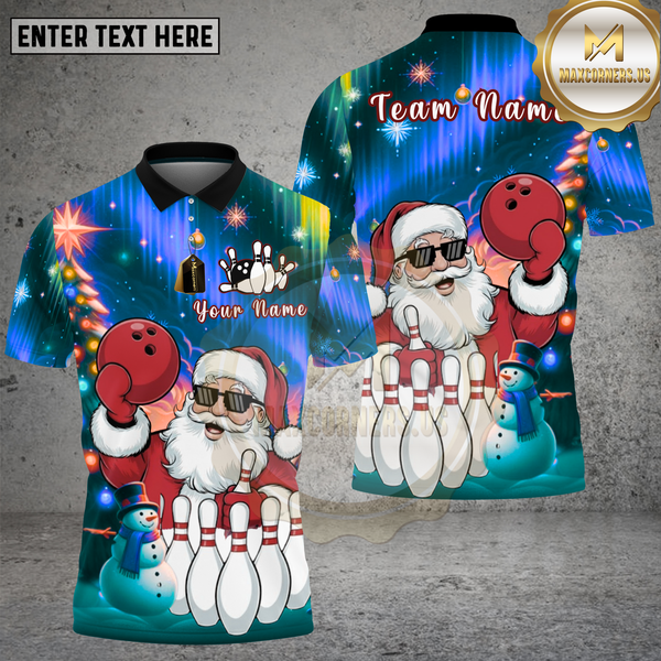 Maxcorners Bowling Shirt Santa Claus Bowling Snowman Festival Multi Options Personalized Name, Team Name 3D Shirt
