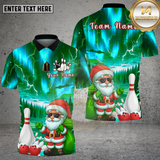 Maxcorners Bowling Shirt Santa Bowling Aurora Night Sky Multi Options Personalized Name, Team Name 3D Shirt