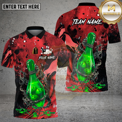 Maxcorners Bowling Shirt Bowling Bottle Flame Graphic Multi Options Personalized Name, Team Name 3D Shirt