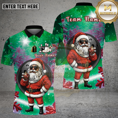 Maxcorners Bowling Shirt Santa Claus Bowling Winter Snowflake Multi Options Personalized Name, Team Name 3D Shirt