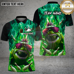 Maxcorners Bowling Shirt Punk Shark Bowling Fire Flame Multi Options Personalized Name, Team Name 3D Shirt