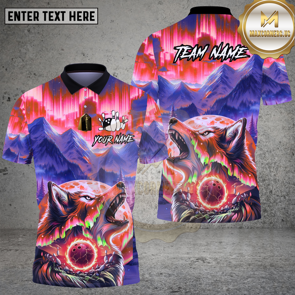 Maxcorners Bowling Shirt Wolf Bowling Aurora Mountain Scene Multi Options Personalized Name, Team Name 3D Shirt