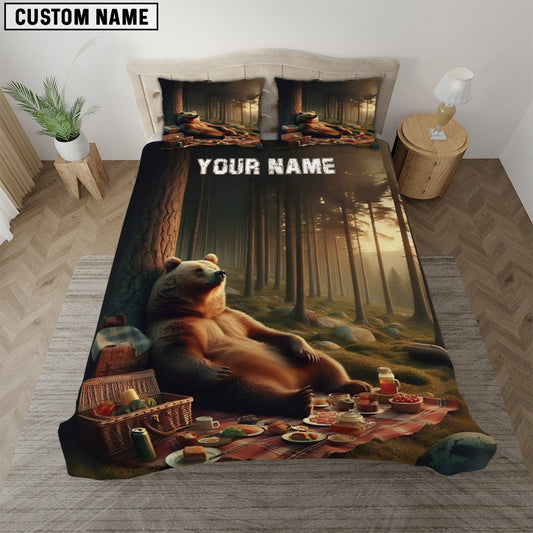 Maxcorners Custom Name Picnic Bear Hunting Bedding Set 3D All Over Printed