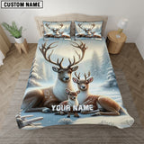 Maxcorners Custom Name Winter Deer Family Hunting Bedding Set 3D All Over Printed