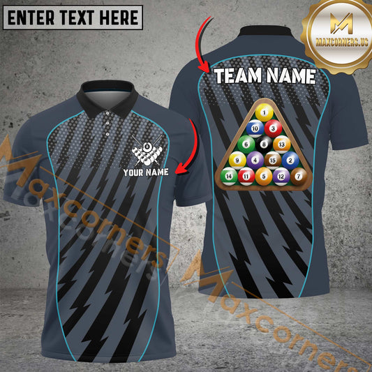 Maxcorners Billiard Full Rack Lightning Style Multicolor Options Personalized Name, Team Name 3D Shirt (4 Colors)