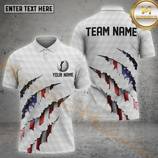 Maxcorners Golf Flag Of USA Pattern Customized Name, Team Name Shirts Style 13