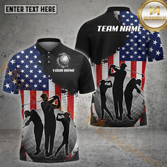 Maxcorners Golf Flag Of USA Pattern Customized Name, Team Name Shirts Style 16