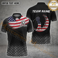 Maxcorners Golf Flag Of USA Pattern Customized Name, Team Name Shirts Style 17