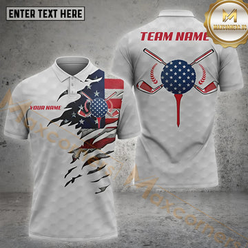 Maxcorners Golf Flag Of USA Pattern Customized Name, Team Name Shirts Style 18