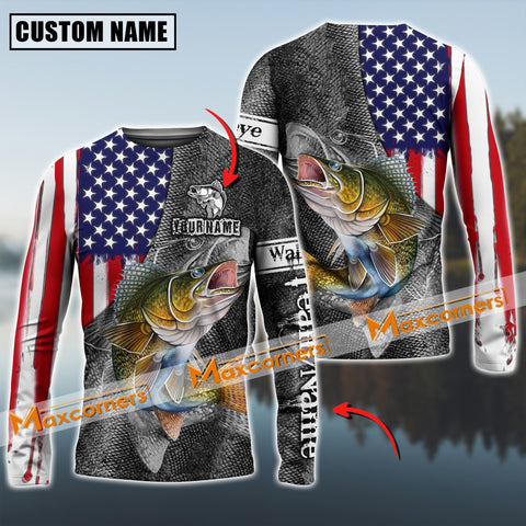 Maxcorner Walleye Fishing USA Skull Fish Pattern Personalized 3D Long Sleeve Shirt